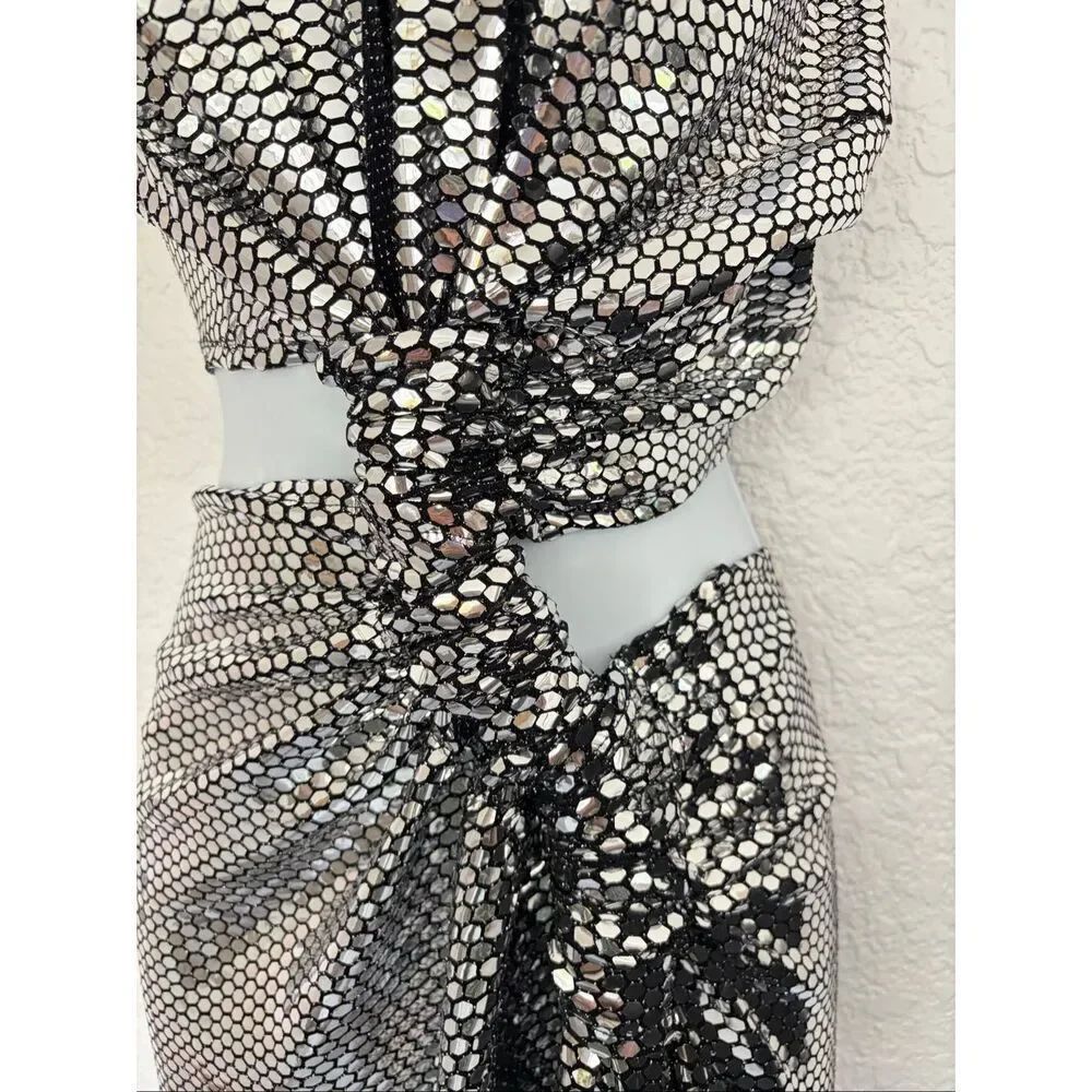 Sid Neigum Disco Tripple Loop Dress In Mirrored Silver Size S — image 7 of 8